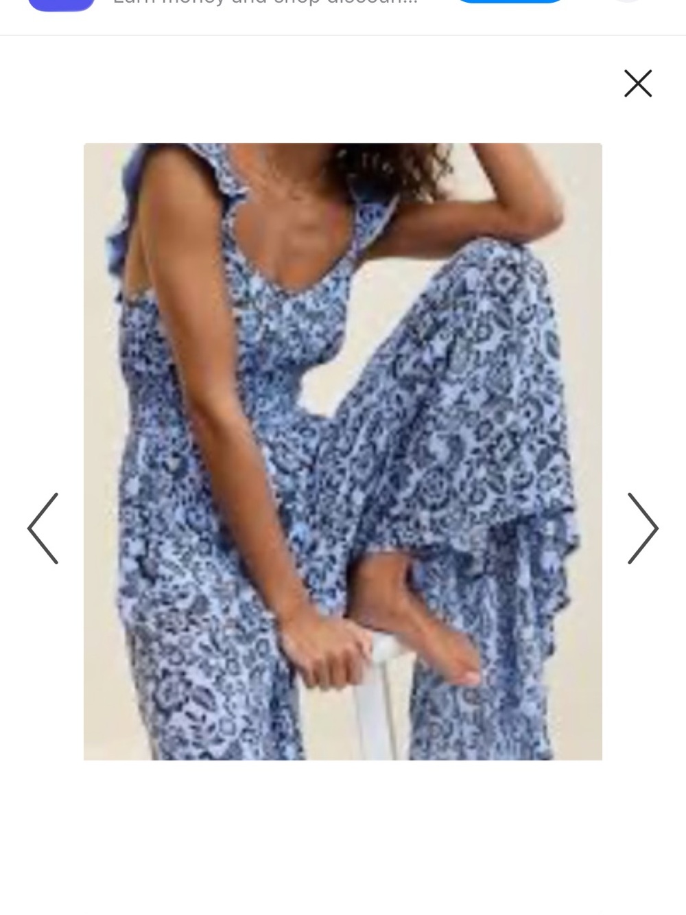aerie Blue Floral Midi Jumpsuit with Ruffle Straps